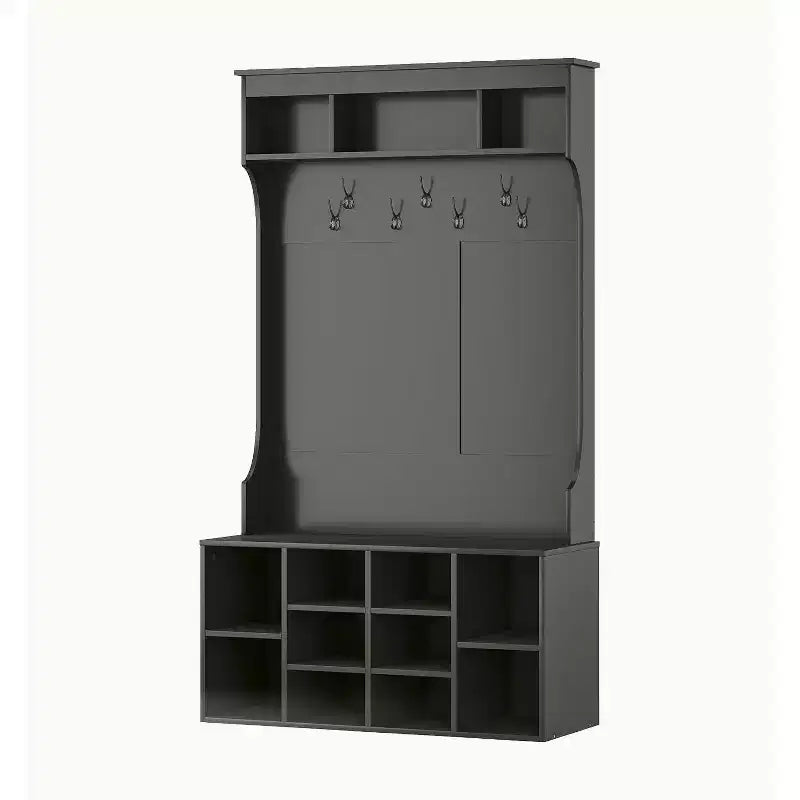 Meuble d'entrée noir de 180 cm - Avec rangement à chaussures et 7 crochets, banc autoportant réglable pour vestibule