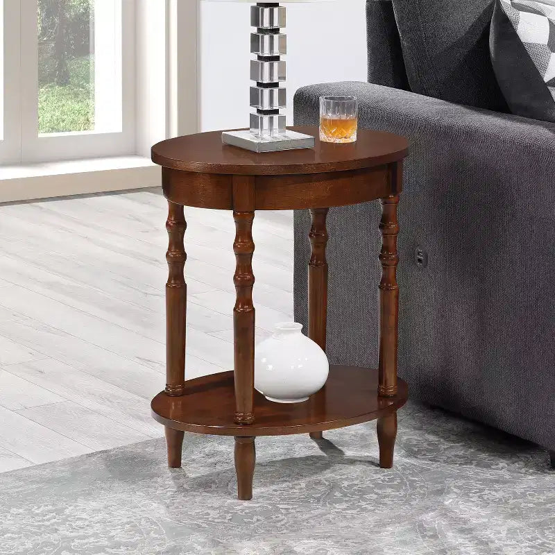 Table d'appoint de 24 po de hauteur, couleur marron, dessus de table ovale en MDF (panneau de fibres à densité moyenne) - 1 pièce