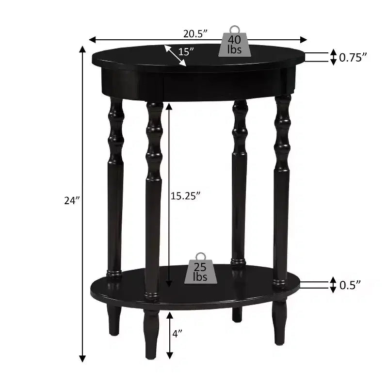 Table d'appoint de 24 po de hauteur, couleur marron, dessus de table ovale en MDF (panneau de fibres à densité moyenne) - 1 pièce
