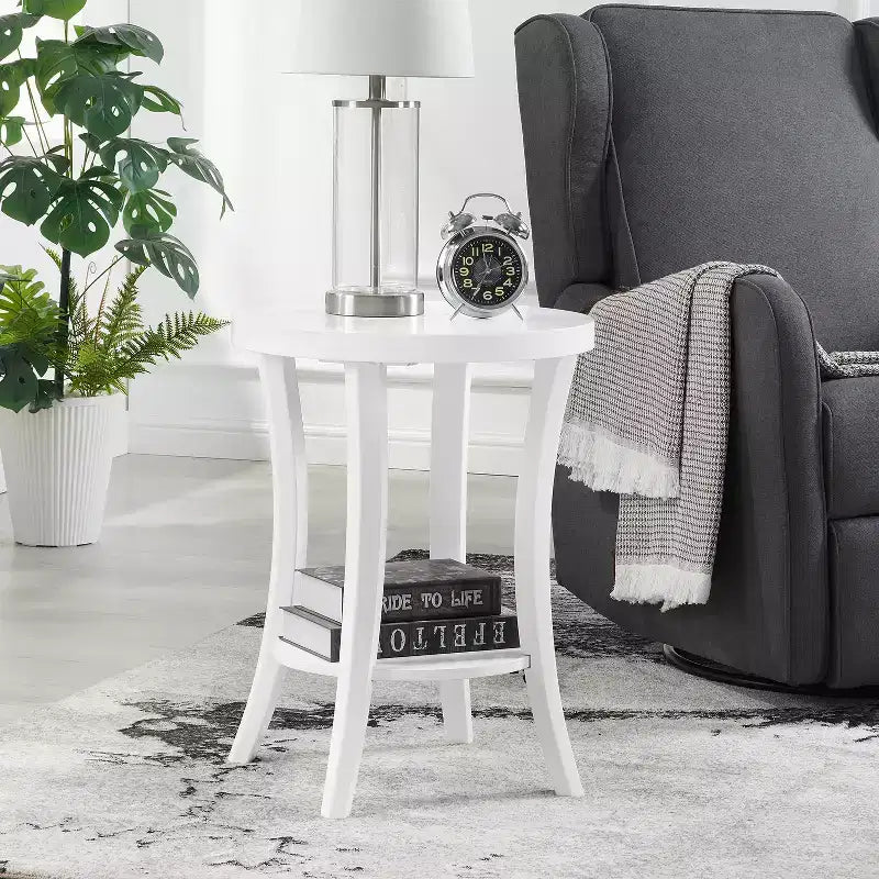 Table d'appoint ronde en bois, coloris blanc, de 23,25 po H, 1 pièce