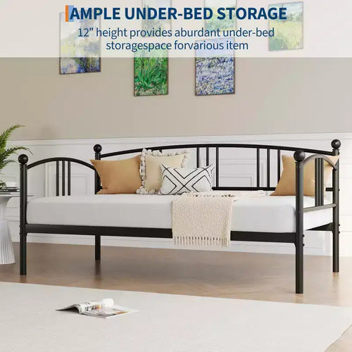 Lit de repos jumeau sans gigogne, lit de jour double en métal, support à lattes en acier robuste, pour salons, chambres à coucher, matelas à ressorts non requis