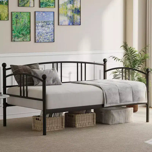 Twin Daybed Without Trundle, Metal Twin Size Day Bed, Heavy-Duty Steel Slatted Support, for Living Rooms, Bedrooms, No Spring Mattress Required