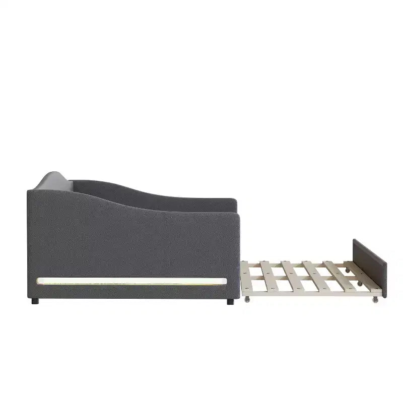 Lit de repos capitonné pleine grandeur avec lit gigogne, cadre de lit de repos pleine grandeur en molleton Teddy, pour chambre à coucher, salon, gris