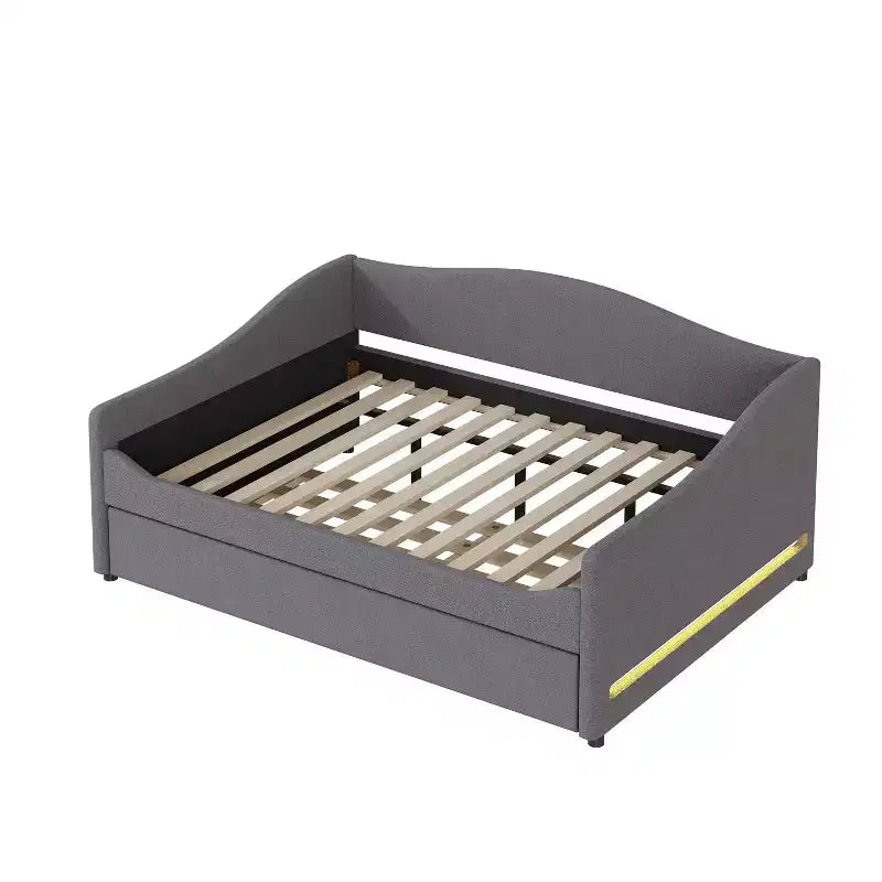 Lit de repos capitonné pleine grandeur avec lit gigogne, cadre de lit de repos pleine grandeur en molleton Teddy, pour chambre à coucher, salon, gris