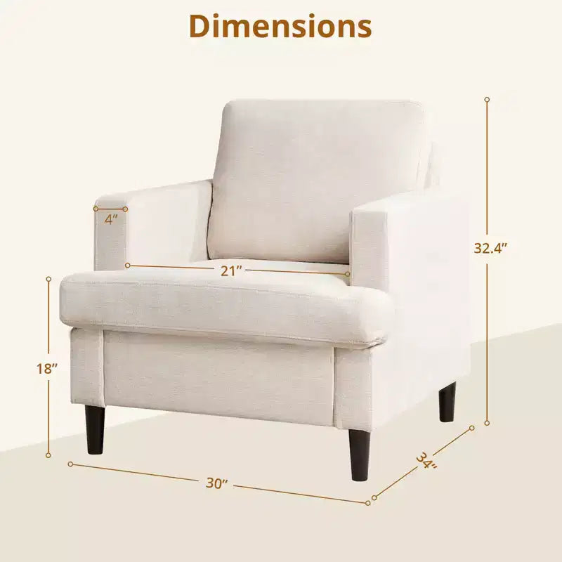 Fauteuil d'appoint moderne, Fauteuil de salon surdimensionné, Fauteuil de lecture du milieu du siècle avec coussins épais et accoudoirs larges, Fauteuil rembourré en lin