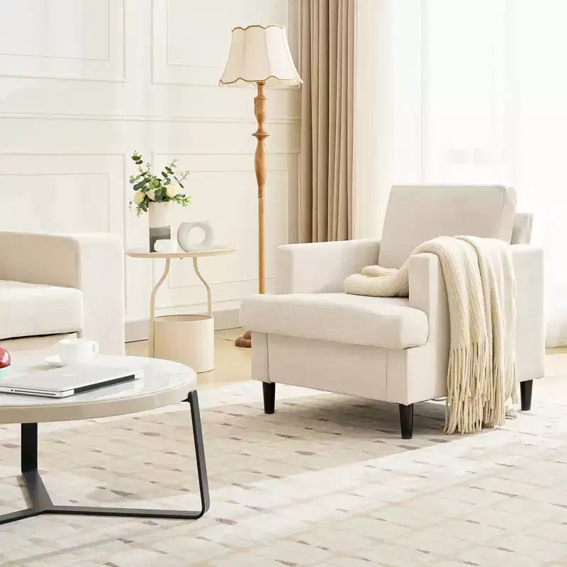 Fauteuil d'appoint moderne, Fauteuil de salon surdimensionné, Fauteuil de lecture du milieu du siècle avec coussins épais et accoudoirs larges, Fauteuil rembourré en lin