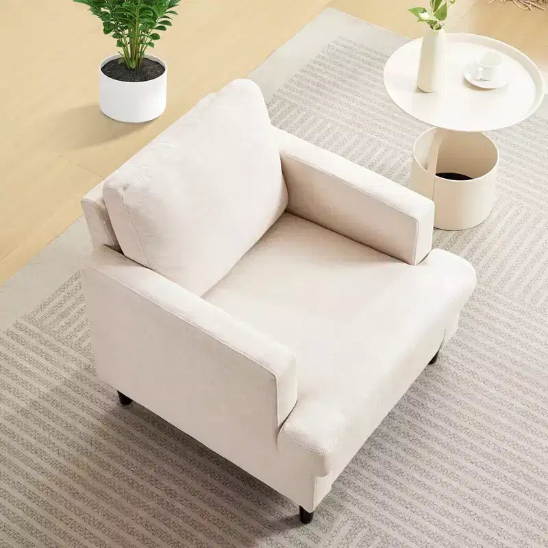 Fauteuil d'appoint moderne, Fauteuil de salon surdimensionné, Fauteuil de lecture du milieu du siècle avec coussins épais et accoudoirs larges, Fauteuil rembourré en lin