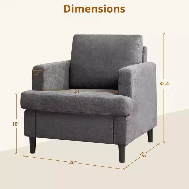 Fauteuil d'appoint moderne, Fauteuil de salon surdimensionné, Fauteuil de lecture du milieu du siècle avec coussins épais et accoudoirs larges, Fauteuil rembourré en lin