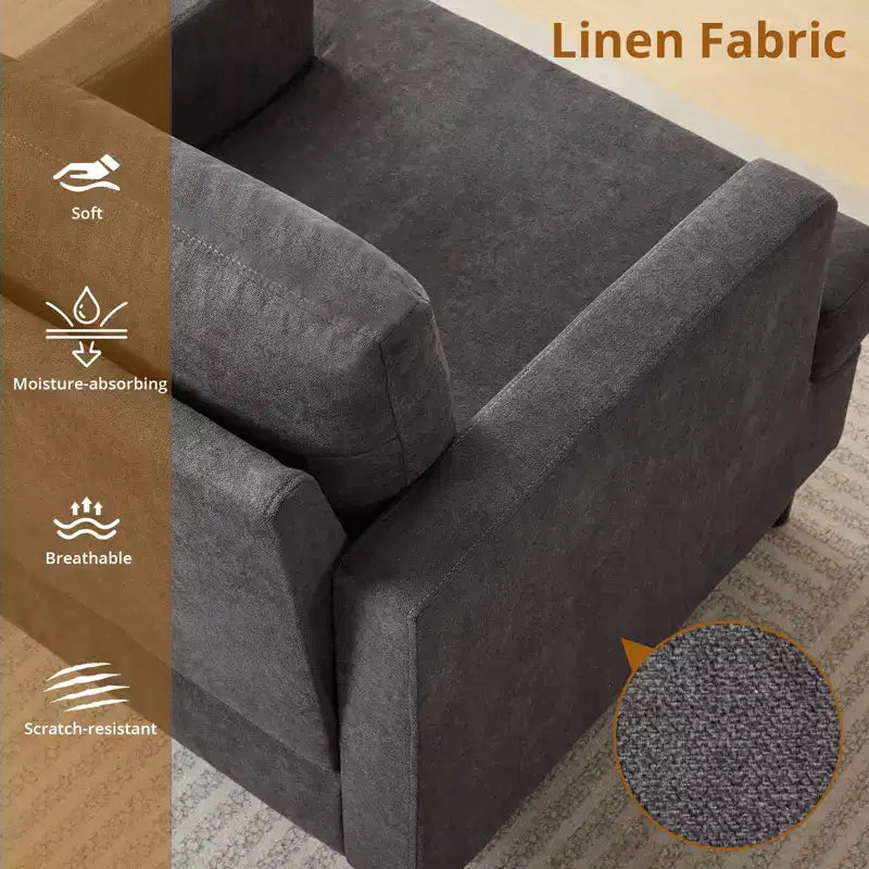 Fauteuil d'appoint moderne, Fauteuil de salon surdimensionné, Fauteuil de lecture du milieu du siècle avec coussins épais et accoudoirs larges, Fauteuil rembourré en lin
