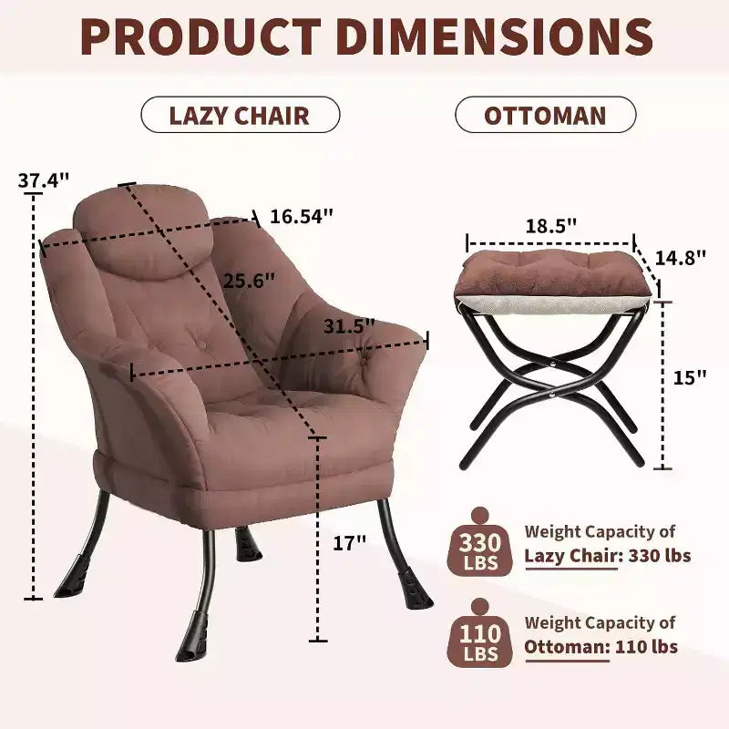 Fauteuil paresseux, Chaises de salon modernes, Fauteuil de lecture ergonomique avec accoudoirs, Fauteuil confortable avec pouf pour chambre et bureau