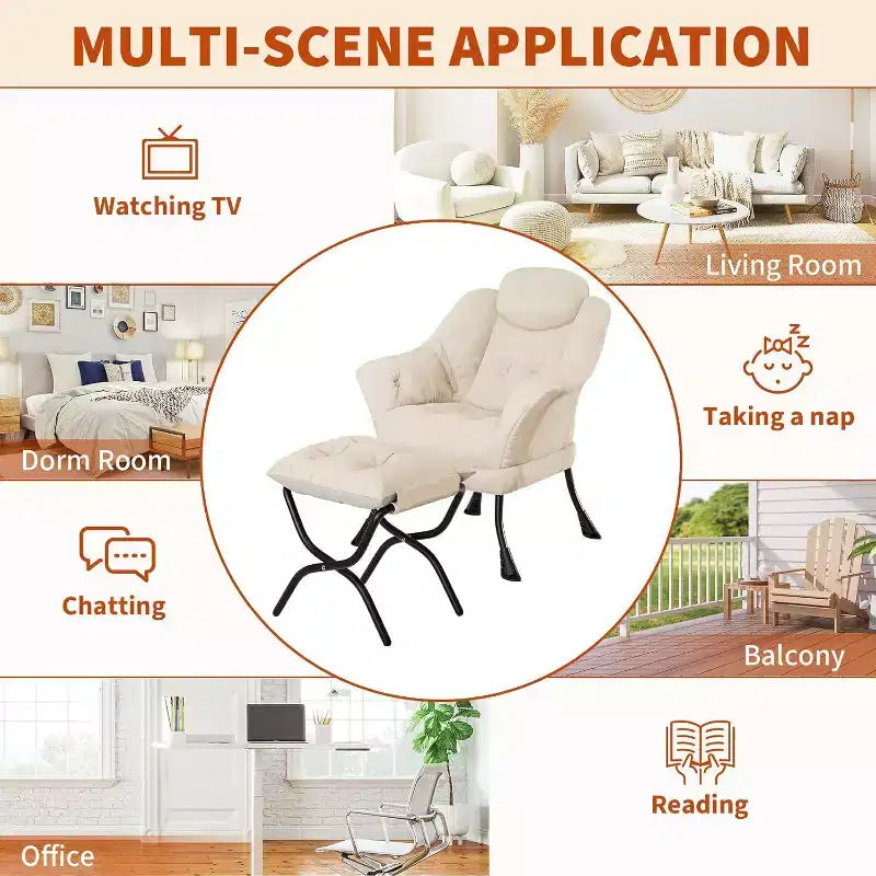 Fauteuil paresseux, Chaises de salon modernes, Fauteuil de lecture ergonomique avec accoudoirs, Fauteuil confortable avec pouf pour chambre et bureau