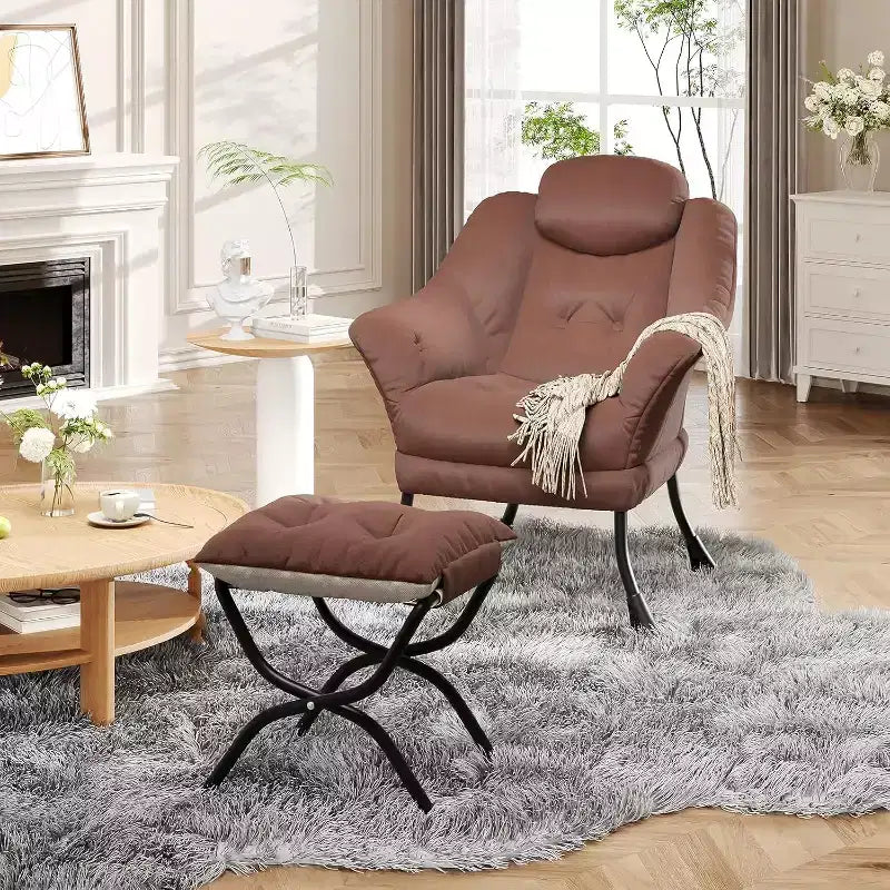 Fauteuil paresseux, Chaises de salon modernes, Fauteuil de lecture ergonomique avec accoudoirs, Fauteuil confortable avec pouf pour chambre et bureau