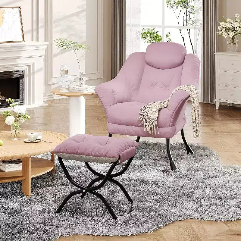 Fauteuil paresseux, Chaises de salon modernes, Fauteuil de lecture ergonomique avec accoudoirs, Fauteuil confortable avec pouf pour chambre et bureau