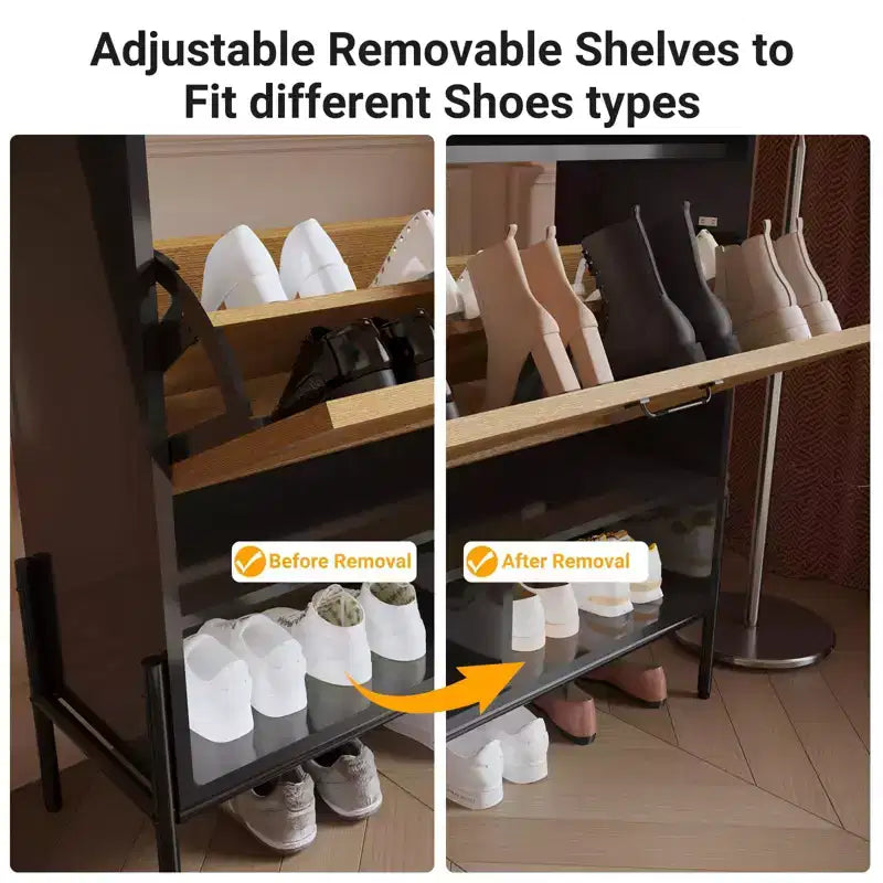 Meuble à chaussures 2 tiroirs – Organisateur d'entrée style ferme en rotin pour 20 paires (autonome, assemblage sans outil)