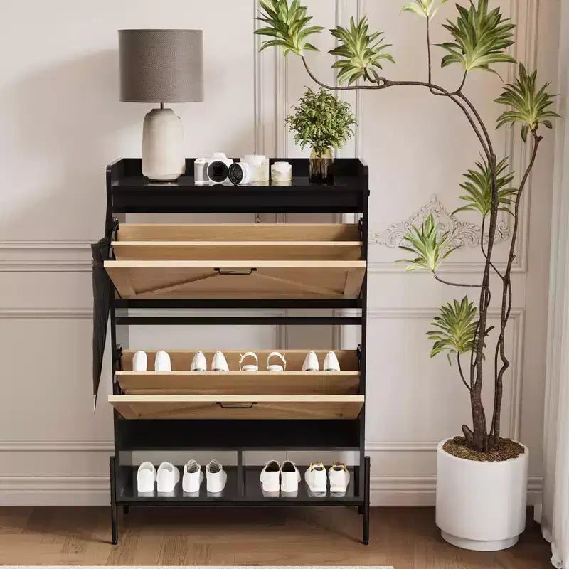 Meuble à chaussures 2 tiroirs – Organisateur d'entrée style ferme en rotin pour 20 paires (autonome, assemblage sans outil)