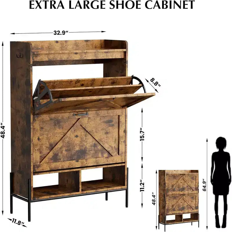 Meuble à chaussures 2 tiroirs – Organisateur d'entrée style ferme en rotin pour 20 paires (autonome, assemblage sans outil)