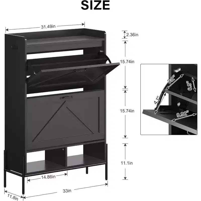 Meuble à chaussures 2 tiroirs – Organisateur d'entrée style ferme en rotin pour 20 paires (autonome, assemblage sans outil)