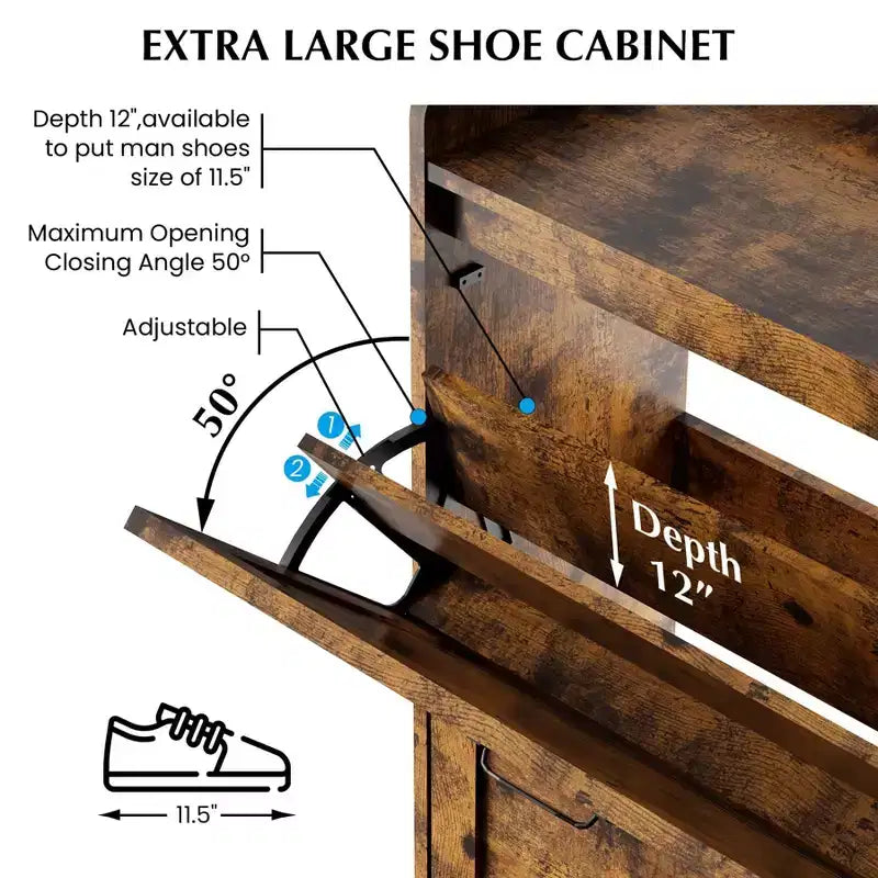 Meuble à chaussures 2 tiroirs – Organisateur d'entrée style ferme en rotin pour 20 paires (autonome, assemblage sans outil)