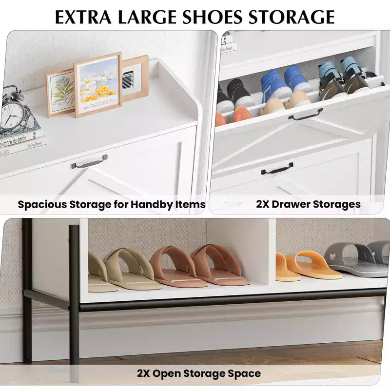 Meuble à chaussures 2 tiroirs – Organisateur d'entrée style ferme en rotin pour 20 paires (autonome, assemblage sans outil)