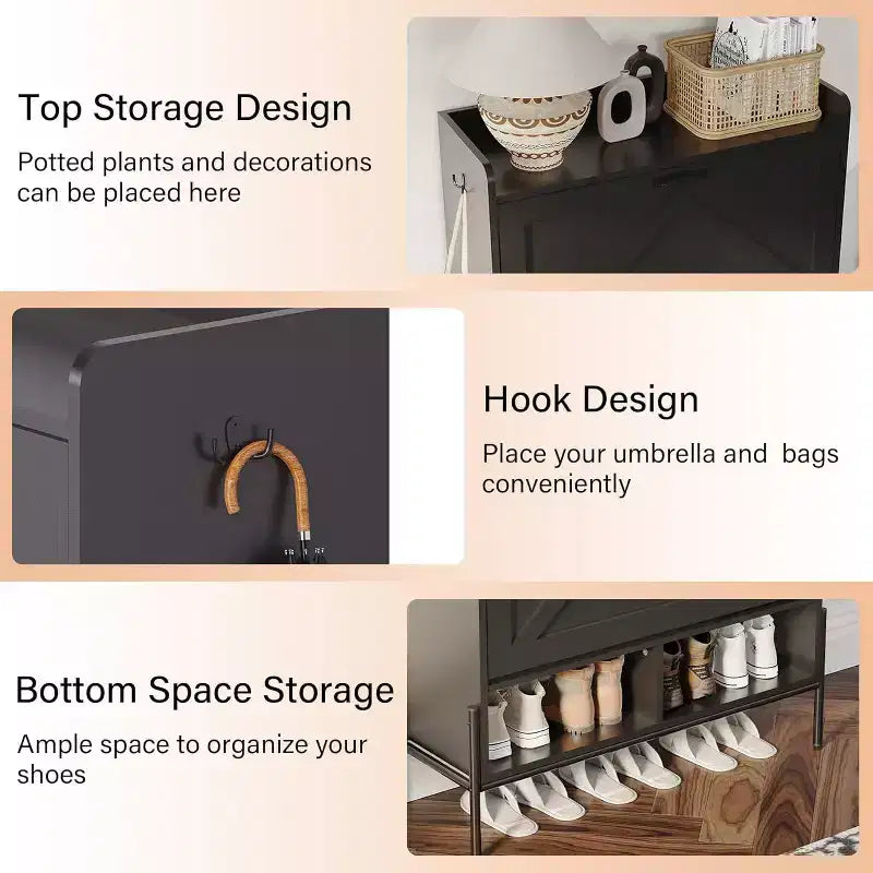 Meuble à chaussures 2 tiroirs – Organisateur d'entrée style ferme en rotin pour 20 paires (autonome, assemblage sans outil)