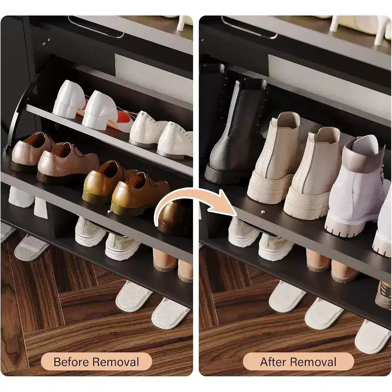 Meuble à chaussures 2 tiroirs – Organisateur d'entrée style ferme en rotin pour 20 paires (autonome, assemblage sans outil)