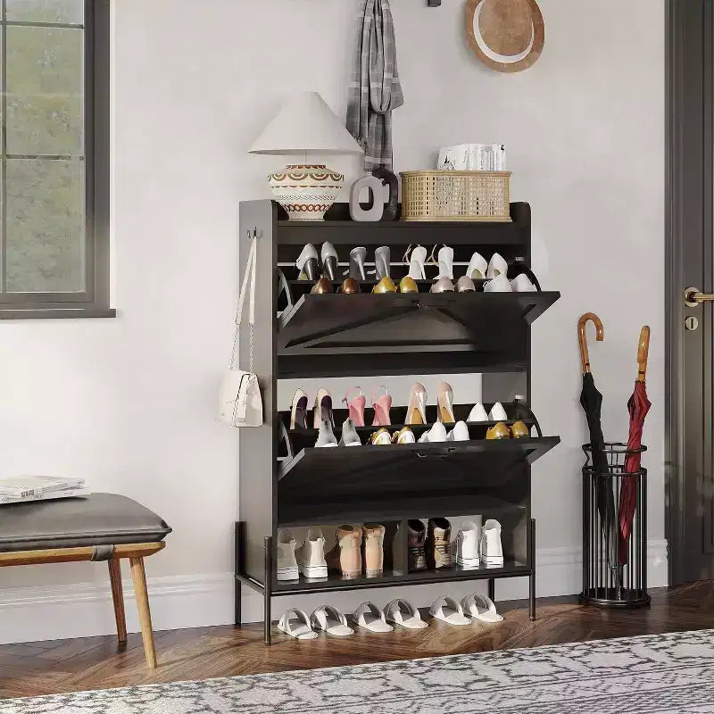 Meuble à chaussures 2 tiroirs – Organisateur d'entrée style ferme en rotin pour 20 paires (autonome, assemblage sans outil)