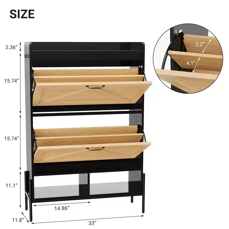 Meuble à chaussures 2 tiroirs – Organisateur d'entrée style ferme en rotin pour 20 paires (autonome, assemblage sans outil)