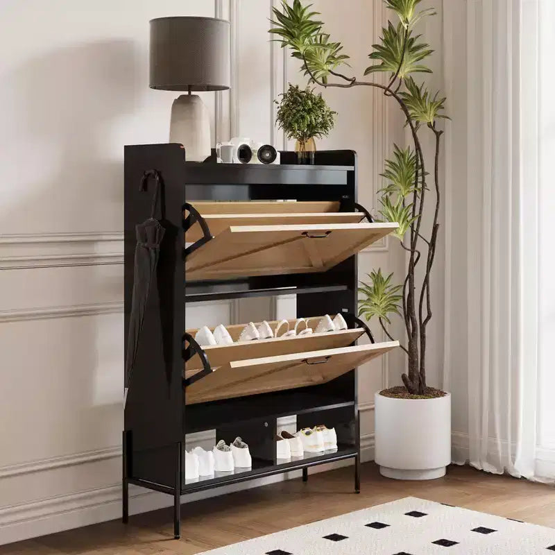 Meuble à chaussures 2 tiroirs – Organisateur d'entrée style ferme en rotin pour 20 paires (autonome, assemblage sans outil)