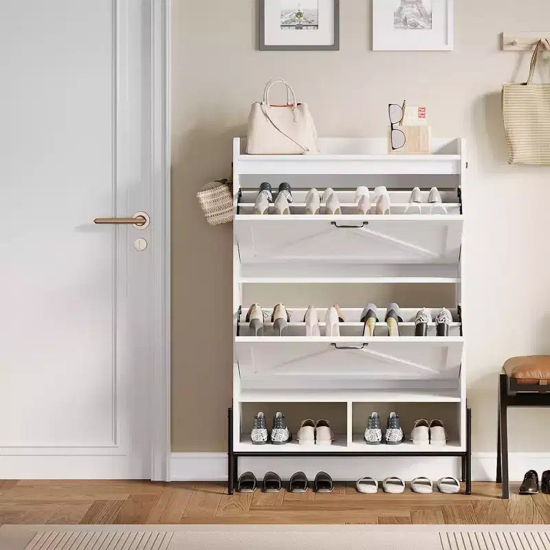 Meuble à chaussures 2 tiroirs – Organisateur d'entrée style ferme en rotin pour 20 paires (autonome, assemblage sans outil)
