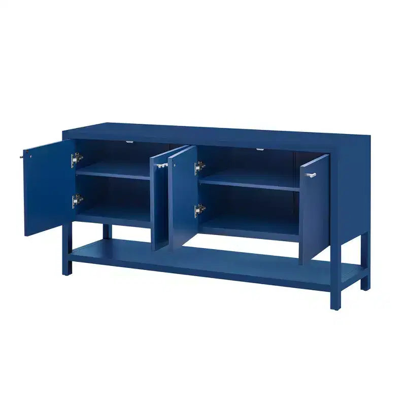 Console longue moderne de 151,4 cm avec grand espace de rangement, table d'entrée avec 4 portes et poignées métalliques, table d'appoint pour salon