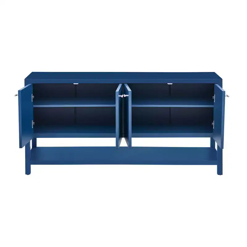 Console longue moderne de 151,4 cm avec grand espace de rangement, table d'entrée avec 4 portes et poignées métalliques, table d'appoint pour salon