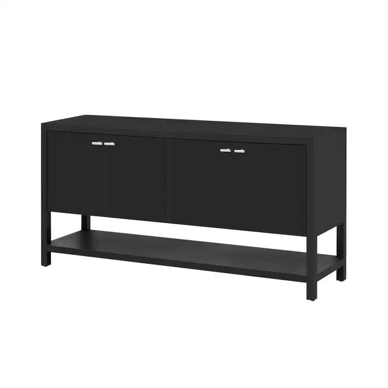 Console longue moderne de 151,4 cm avec grand espace de rangement, table d'entrée avec 4 portes et poignées métalliques, table d'appoint pour salon