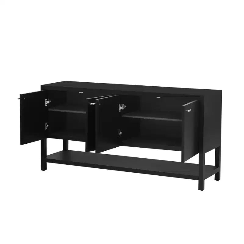 Console longue moderne de 151,4 cm avec grand espace de rangement, table d'entrée avec 4 portes et poignées métalliques, table d'appoint pour salon