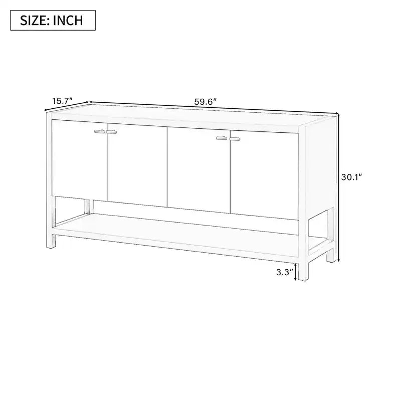 Console longue moderne de 151,4 cm avec grand espace de rangement, table d'entrée avec 4 portes et poignées métalliques, table d'appoint pour salon