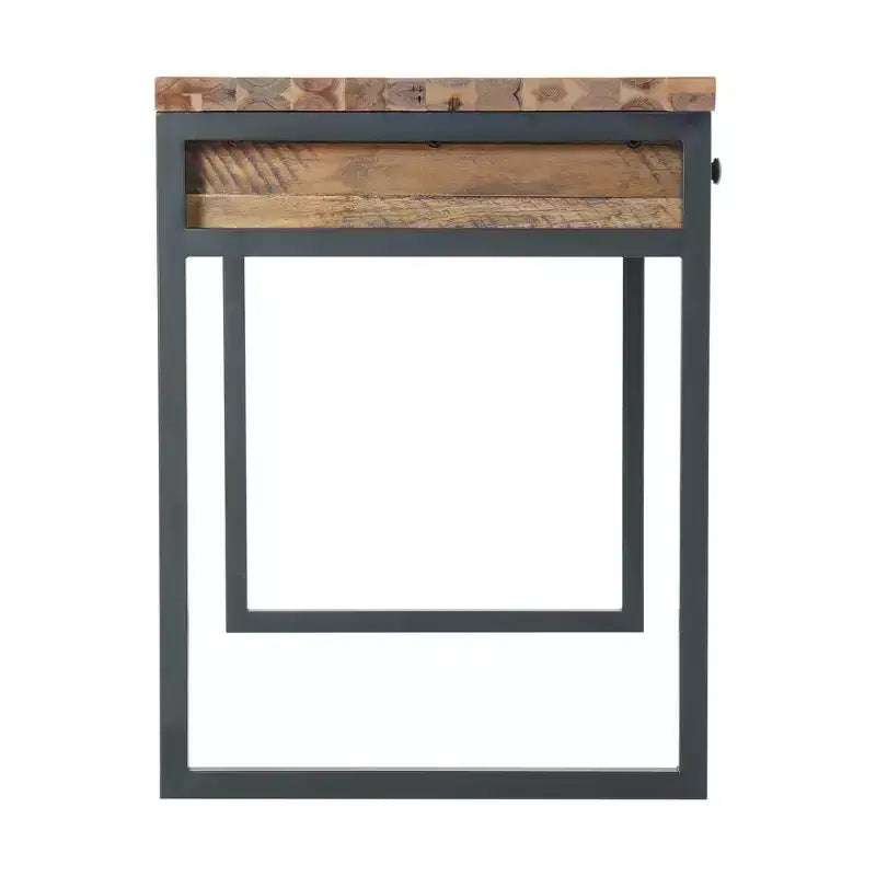Bureau rustique en bois et métal Claremont, finition grain de bois naturel avec deux tiroirs latéraux, idéal pour la maison et le bureau