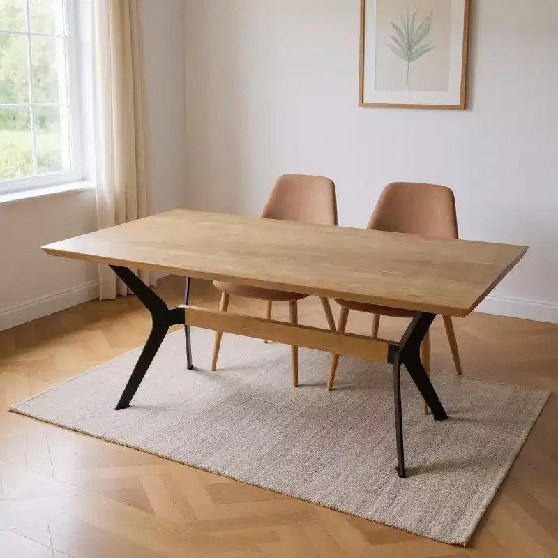79 Table à manger à tréteaux en bois et métal marron et rouge
