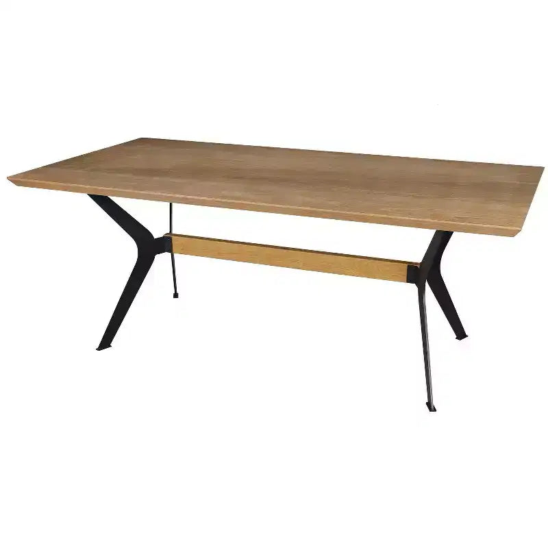 79 Table à manger à tréteaux en bois et métal marron et rouge