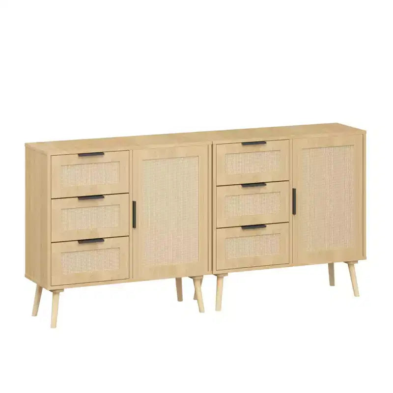 Commode à 3 tiroirs en rotin et bois, meuble de rangement
