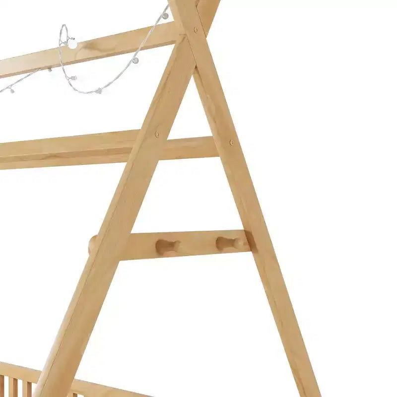 Lit cabane jumeau avec lumière, lit cabane au sol avec clôture et toit, conception de sécurité