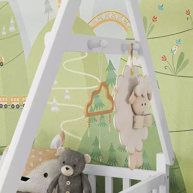 Lit cabane jumeau avec lumière, lit cabane au sol avec clôture et toit, conception de sécurité
