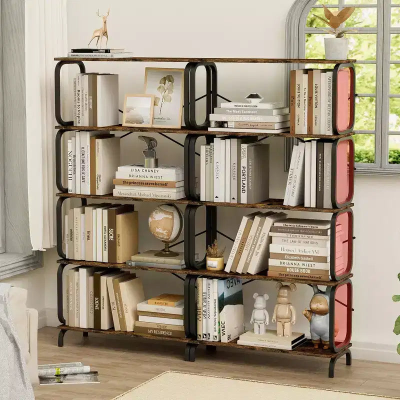 Étagère industrielle à 5 niveaux, Bibliothèque haute rustique, Organisateur de rangement vintage, Étagère de rangement utilitaire polyvalente