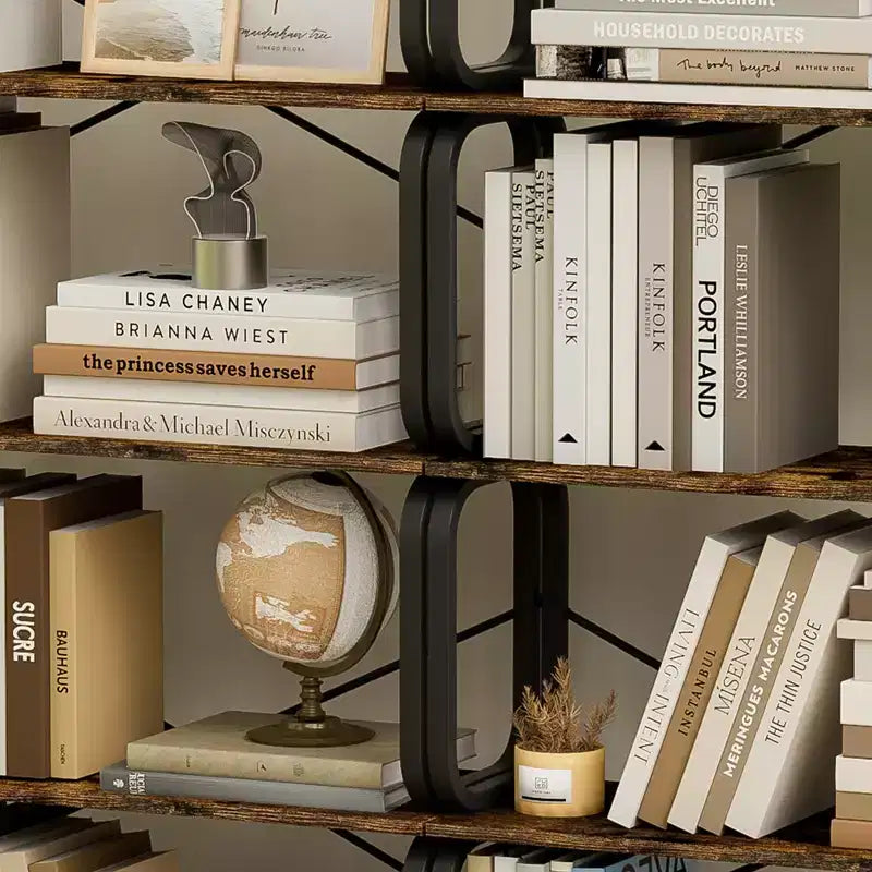 Étagère industrielle à 5 niveaux, Bibliothèque haute rustique, Organisateur de rangement vintage, Étagère de rangement utilitaire polyvalente