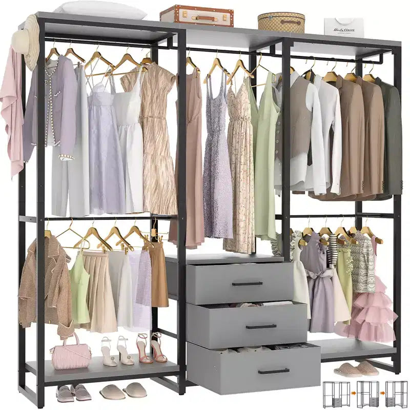 Portant à vêtements avec tiroirs en tissu, système d'organisation de placard autoportant