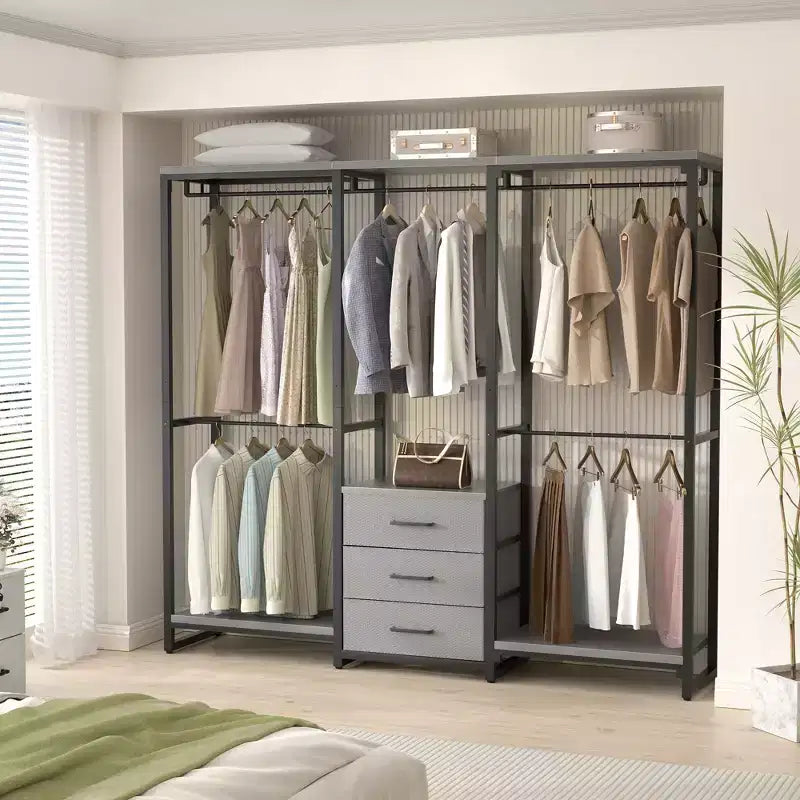 Portant à vêtements avec tiroirs en tissu, système d'organisation de placard autoportant