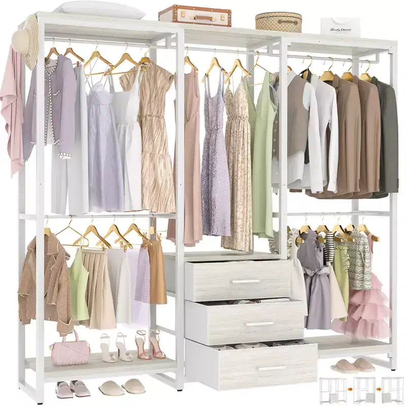 Portant à vêtements avec tiroirs en tissu, système d'organisation de placard autoportant