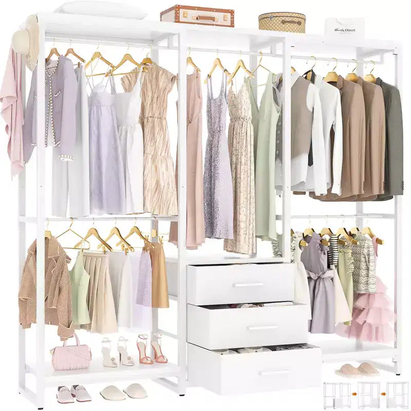 Portant à vêtements avec tiroirs en tissu, système d'organisation de placard autoportant