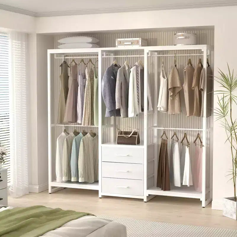 Portant à vêtements avec tiroirs en tissu, système d'organisation de placard autoportant