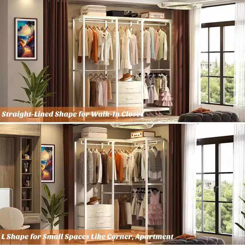 Portant à vêtements avec tiroirs en tissu, système d'organisation de placard autoportant