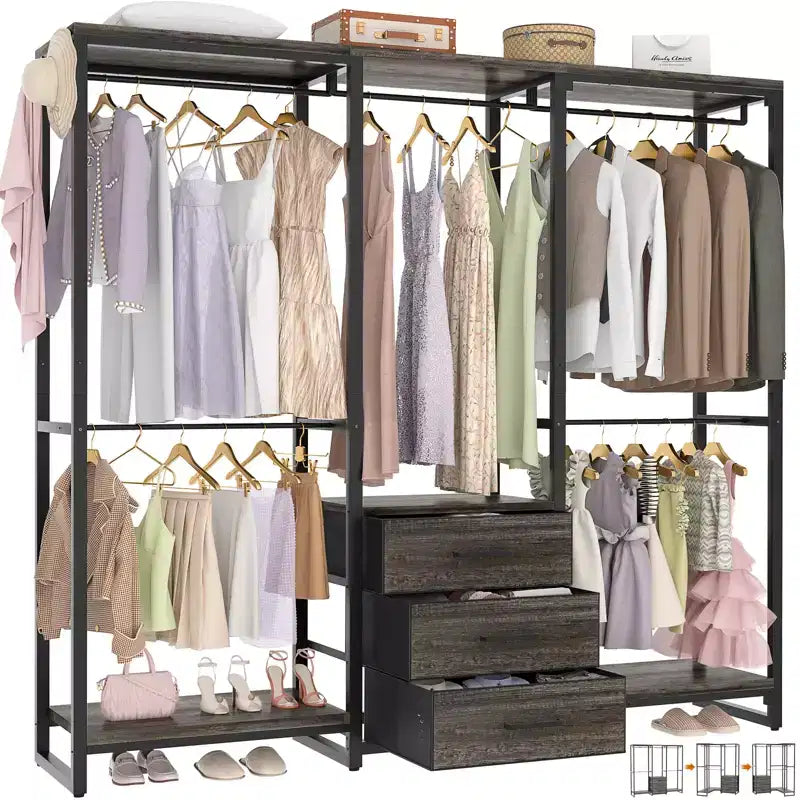 Portant à vêtements avec tiroirs en tissu, système d'organisation de placard autoportant