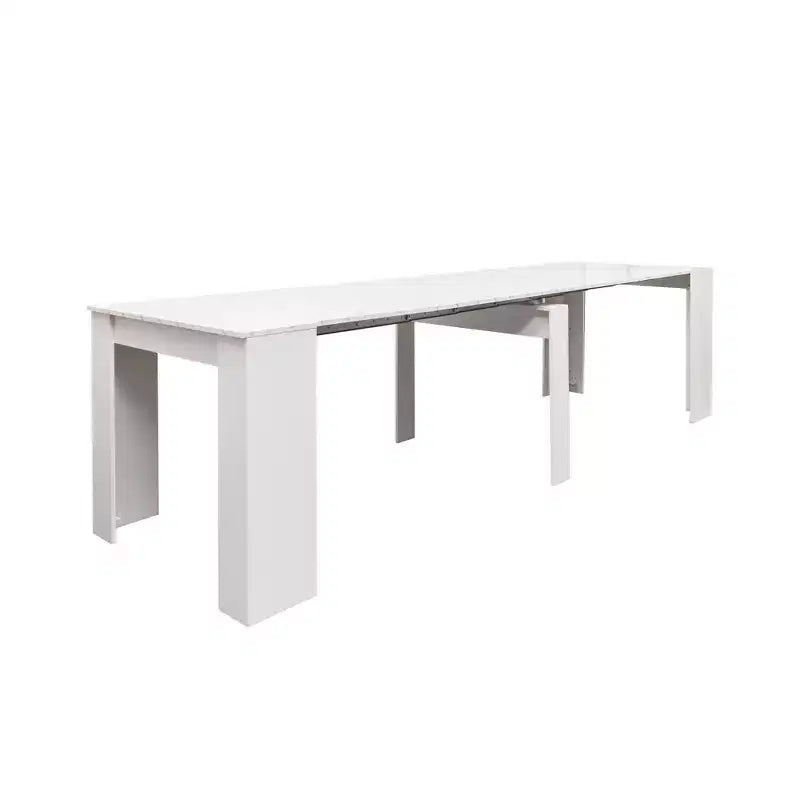 Table de salle à manger moderne extensible 118IN avec peinture marbrée, ensemble table pliante pour 6 personnes, table de cuisine pour salon, salle à manger, blanc